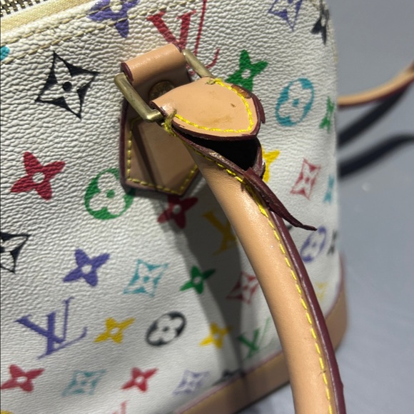 White with Colorful Monogram Pattern Purse Bag with Handles and Shoulder Strap - Picture 9 of 16